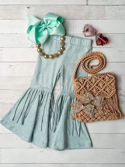 Mommy & Me Aqua Fringe Pants-Girls