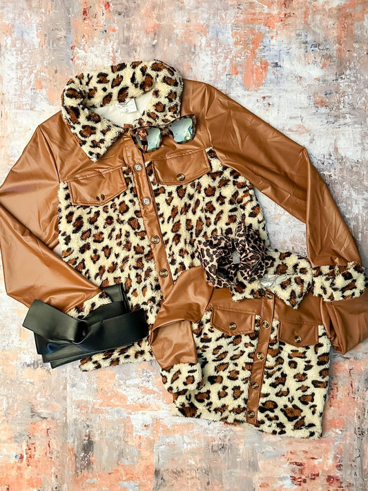 Matching mom and girl brown animal print coats