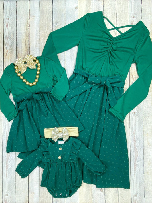 Green long sleeve tied swiss dot dress - Alternative view