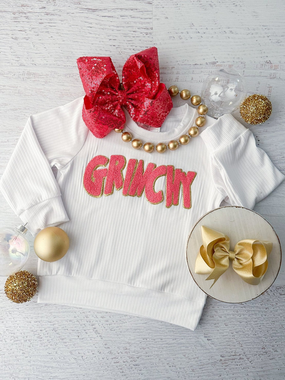 Girls Grinchy chenille Christmas sweatshirt