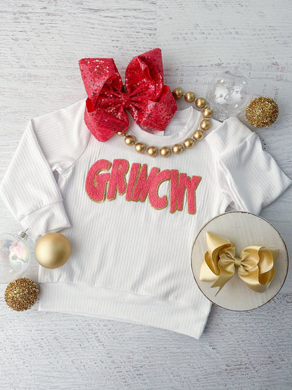 Girls Grinchy chenille Christmas sweatshirt