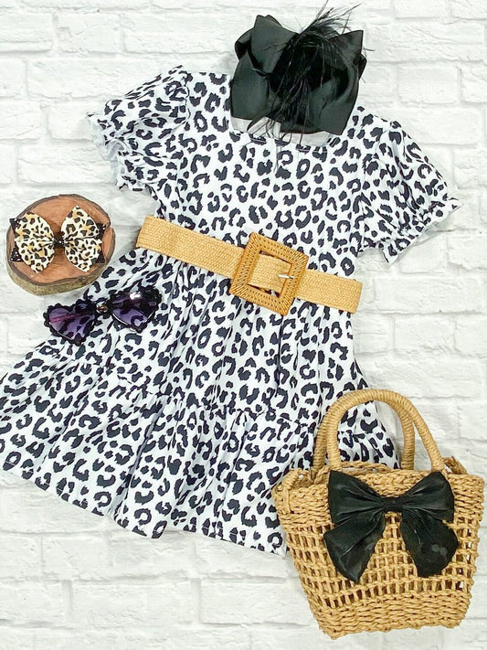 Mommy & Me Black & White Animal Print Belted Dress-Girls - Alternative view