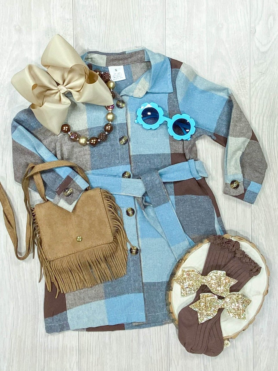 Girls blue and chocolate plaid dress