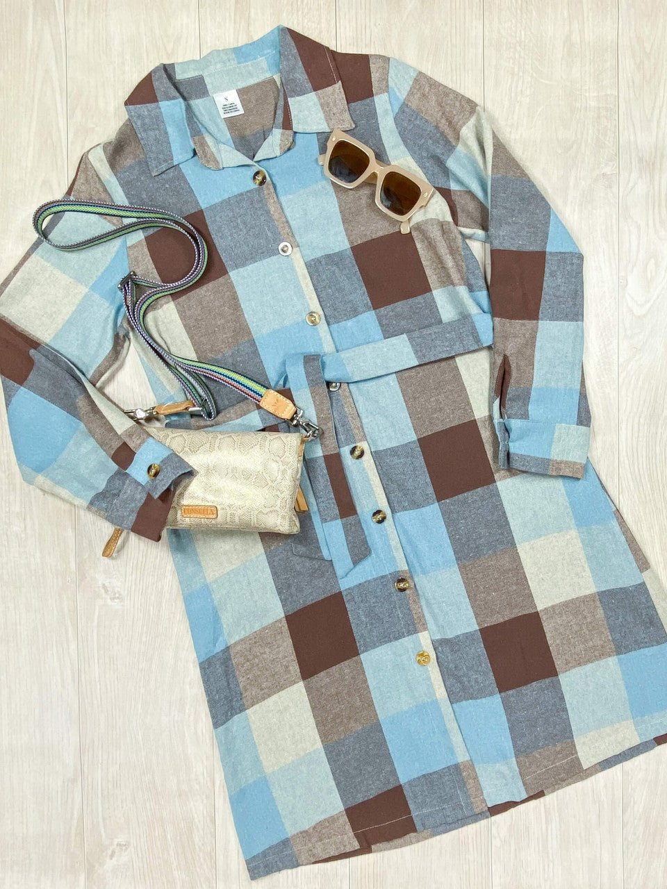 Women's blue and chocolate plaid flannel dress