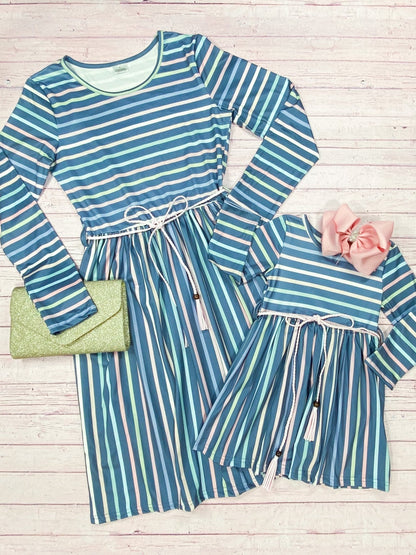 Mommy & Me Blue Hues Striped Dress