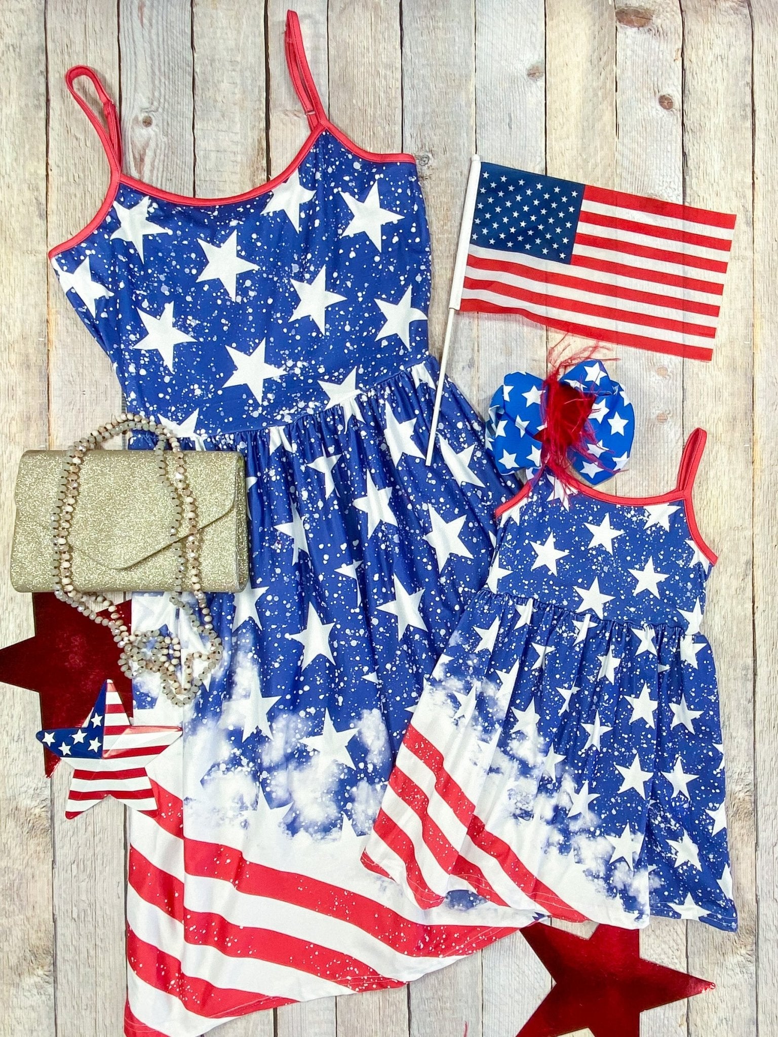 MOMMY & ME DISTRESSED FLAG DRESS