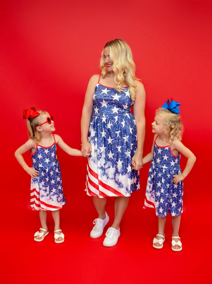 MOMMY & ME DISTRESSED FLAG DRESS