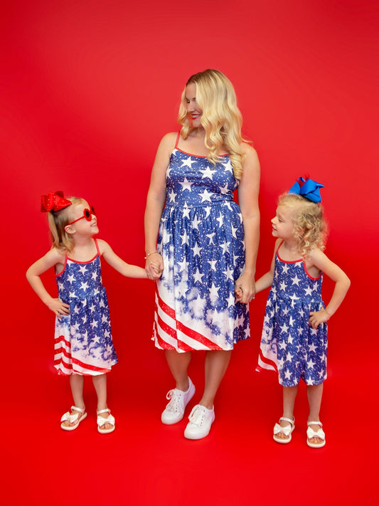 MOMMY & ME DISTRESSED FLAG DRESS