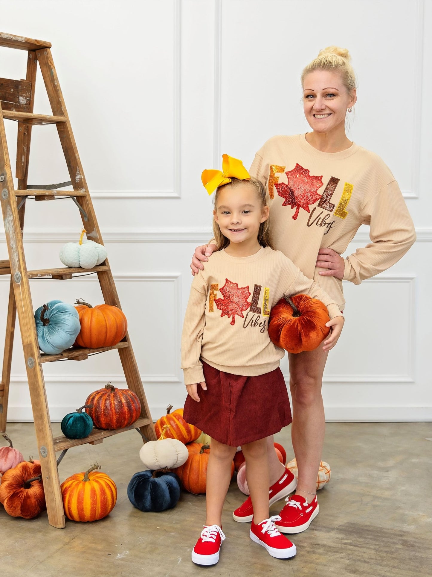 Woman and girl model wearing the Fall Vibes Long Sleeve
