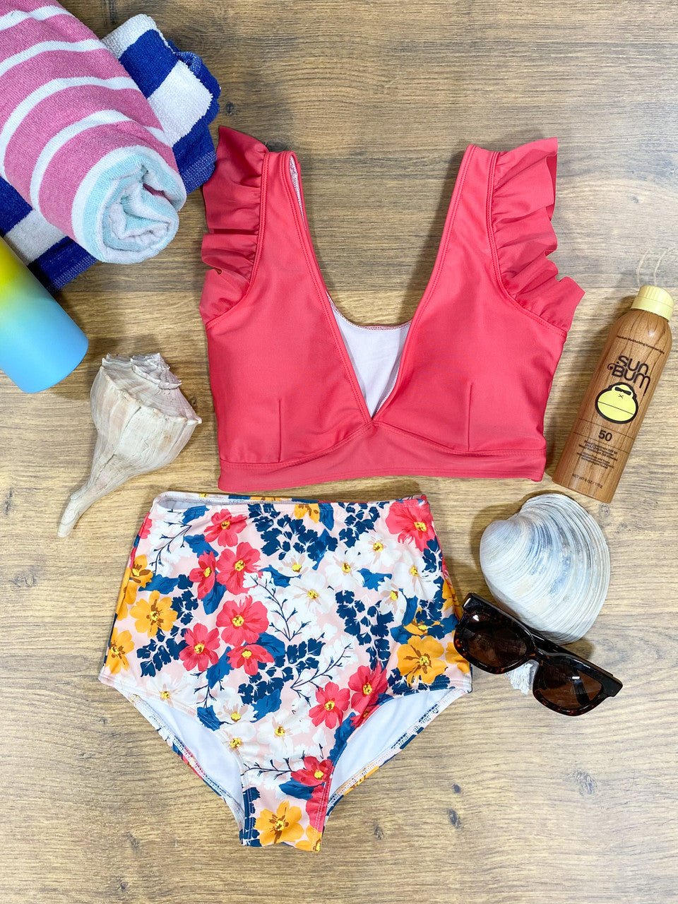 Mommy and me hot pink ruffles and flowers bikini - Moms