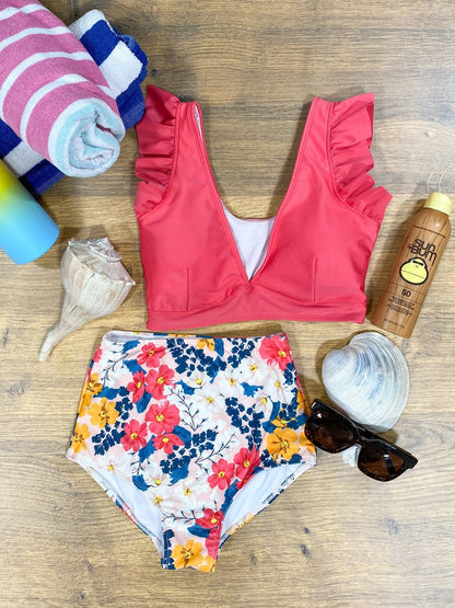 Mommy and me hot pink ruffles and flowers bikini - Moms