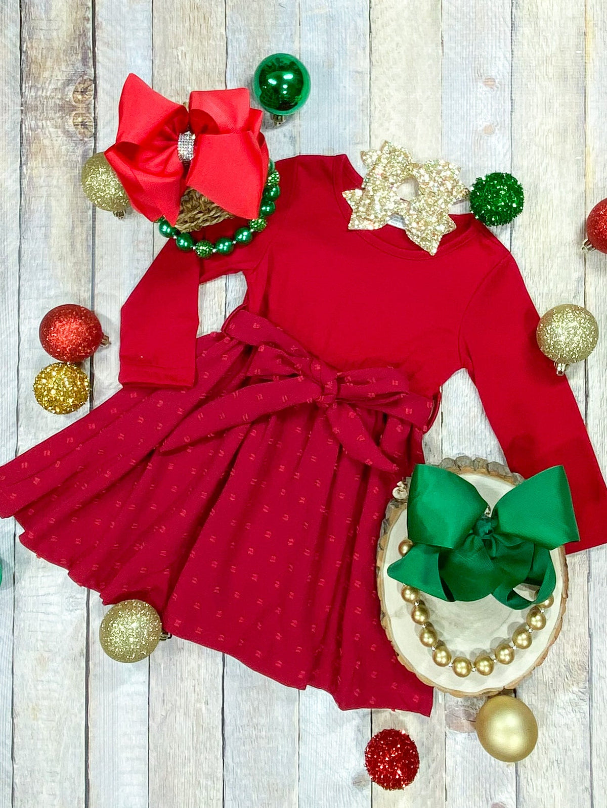 Red twirl dress in matching mom and girl sizes