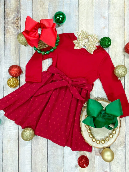 Red twirl dress in matching mom and girl sizes