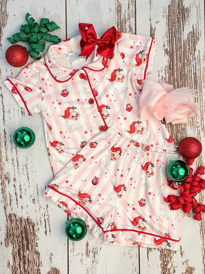 Girls Santa and stripes Christmas pajamas