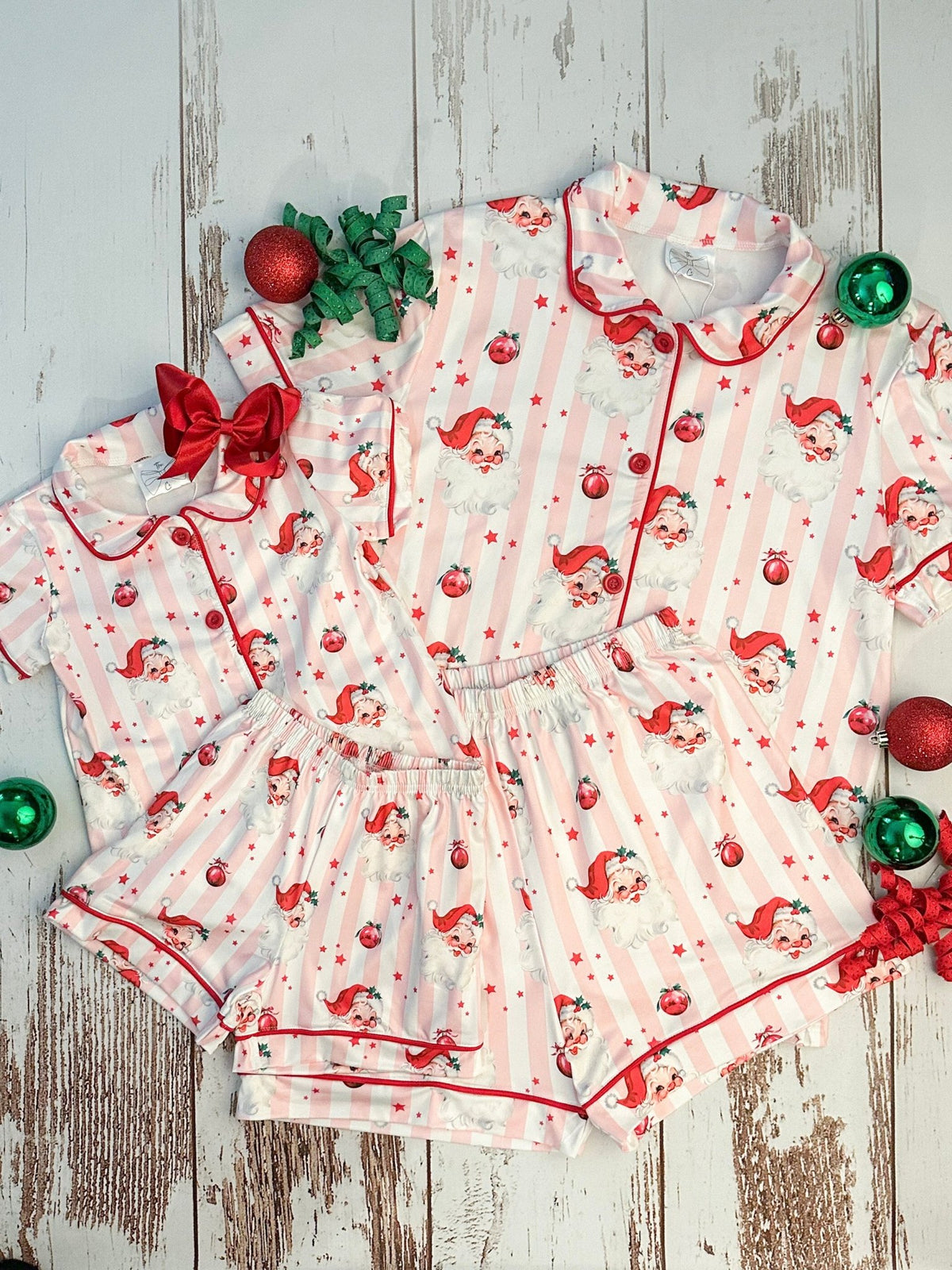 Matching mommy and me Santa and stripes Christmas pajamas