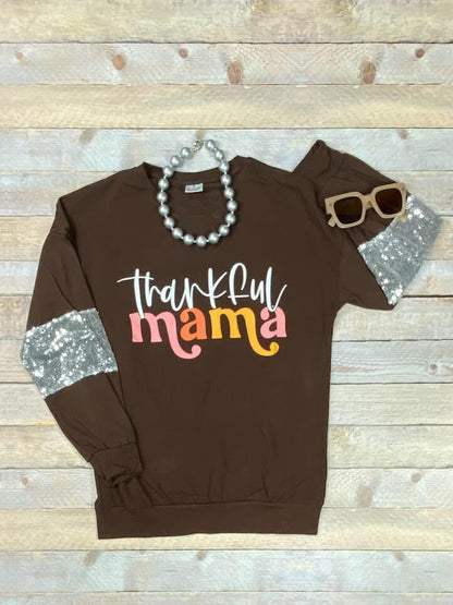 Women's brown Thankful sequin sleeve top