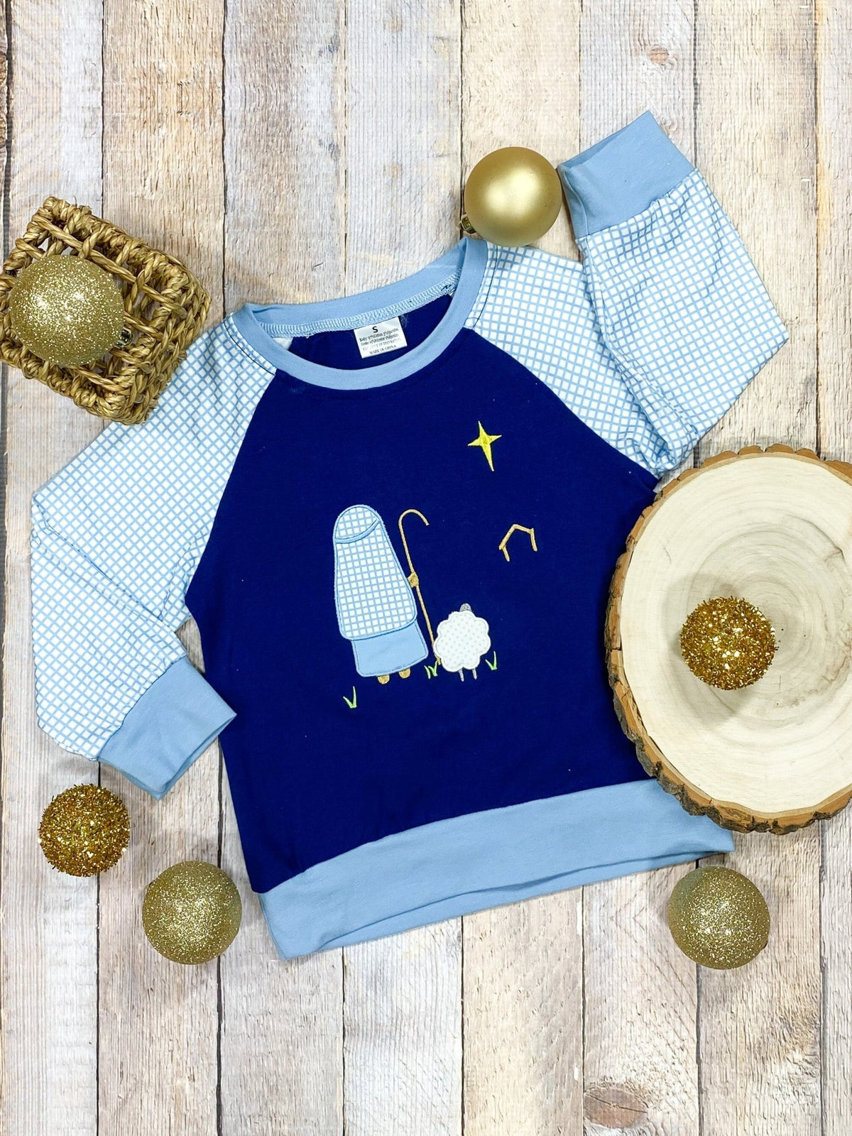 Boys Christmas top with a nativity scene design