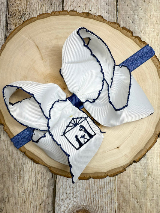 Nativity Scene Embroidered Hair Bow Headband