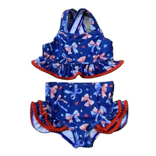  Patriotic Bow Print Ruffle Swim Set on a white background - Alternative view