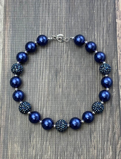 Navy Rhinestone Chunky Bead Necklace
