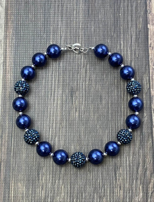 Navy Rhinestone Chunky Bead Necklace - Alternative view