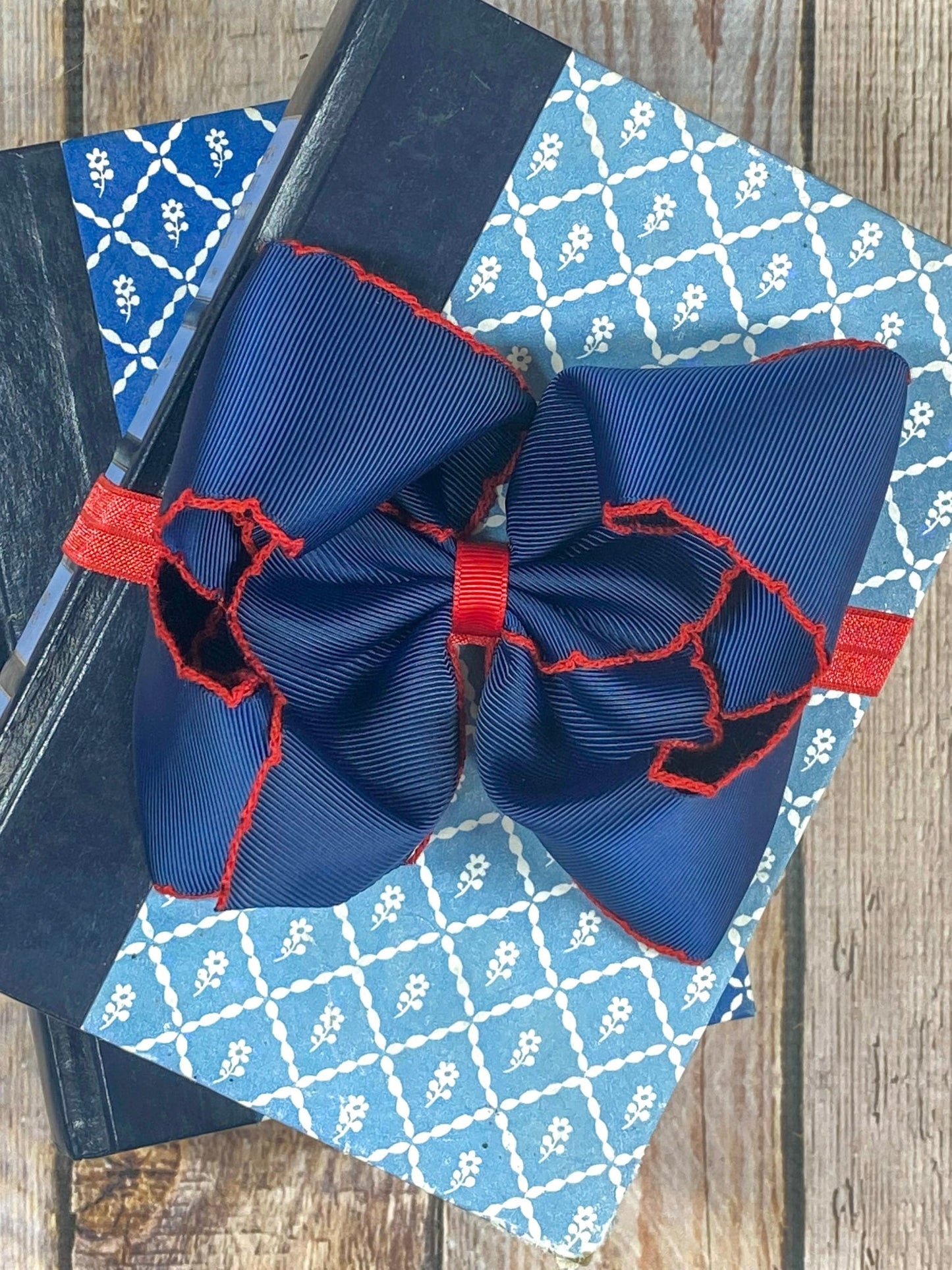 Navy with Red Moonstitch Bow Headband