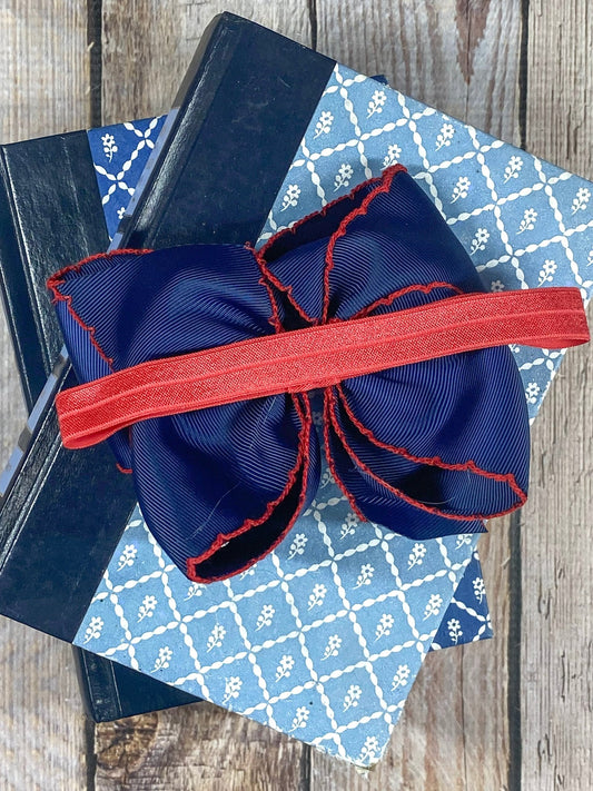 Navy with Red Moonstitch Bow Headband - Alternative view