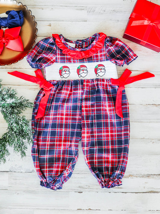 Santa Trio & Bows Plaid Infant Girls Onesie