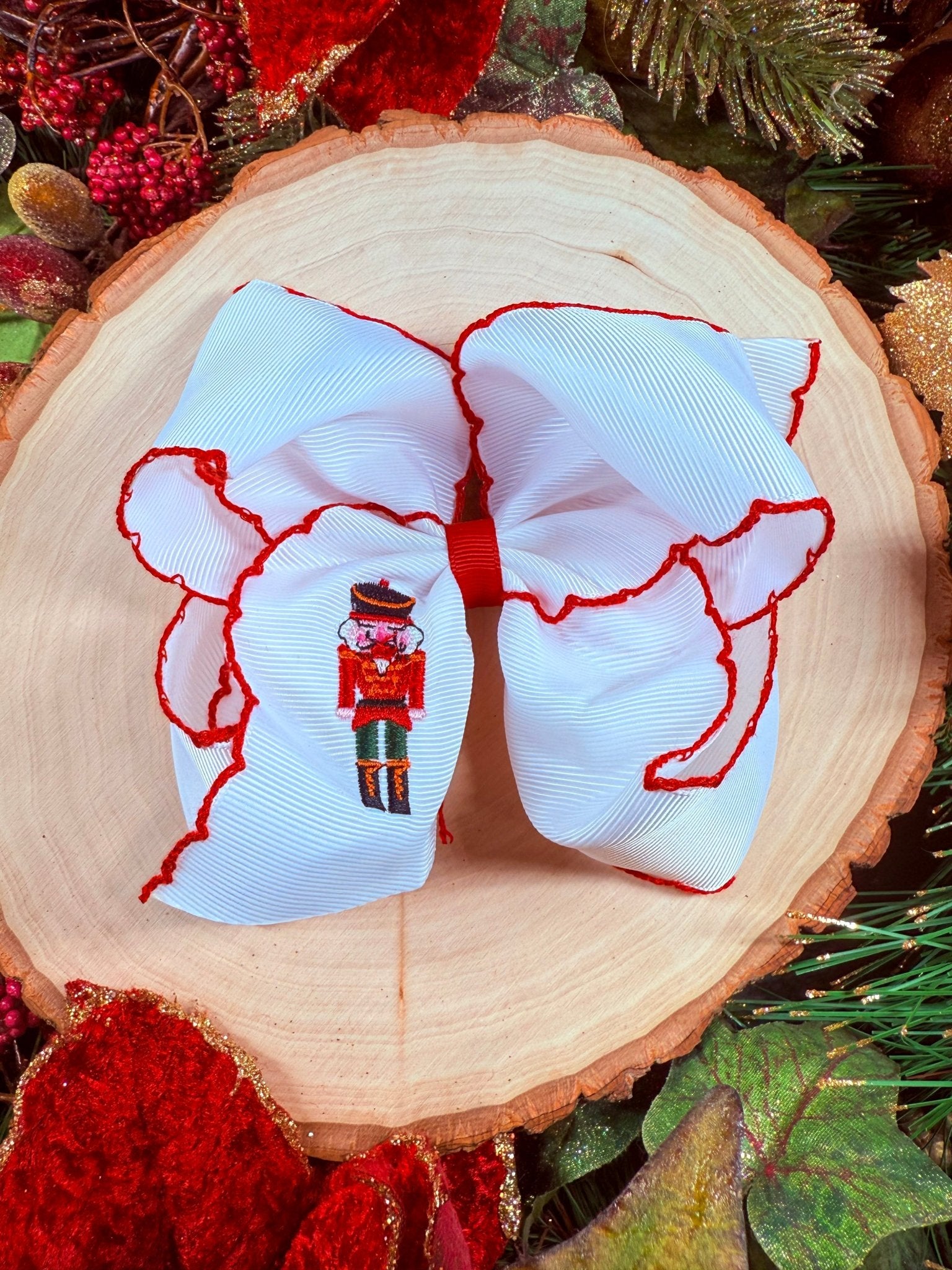Nutcracker Embroidered Moonstitch Hair Bow