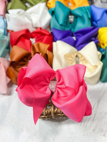 Hot Pink Texas Size Rhinestone Center Knot Hair Bow