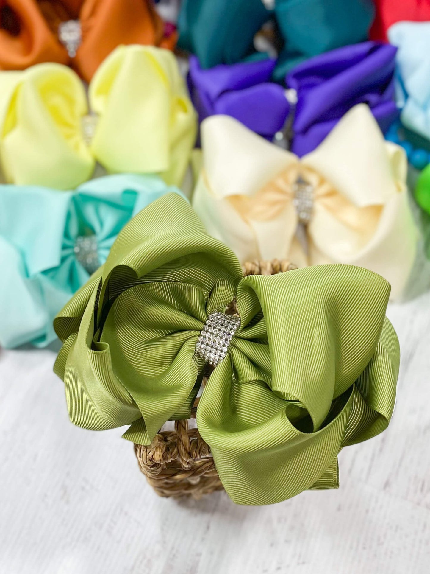Olive Texas Size Rhinestone Center Knot Hair Bow