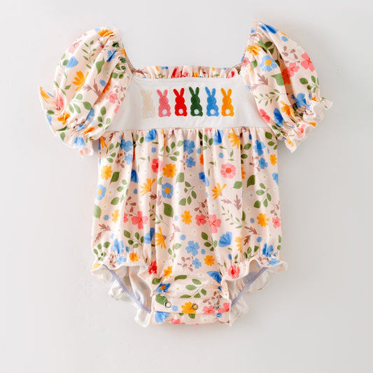 Pastel Bunny Garden Embroidered Infant Easter Romper