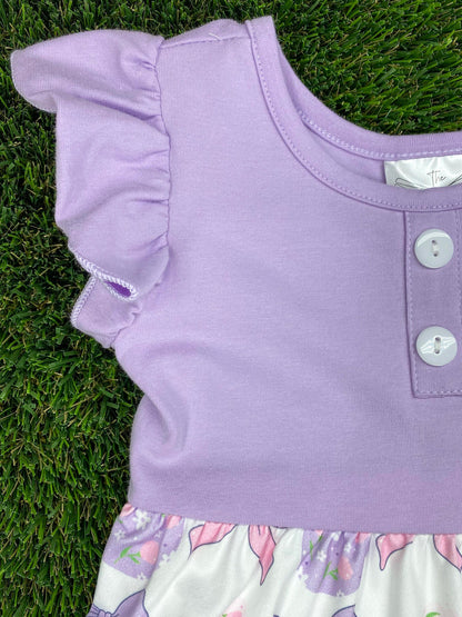 ruffle sleeve and button detail | Pastel Bunnies Tiered Twirl Dress