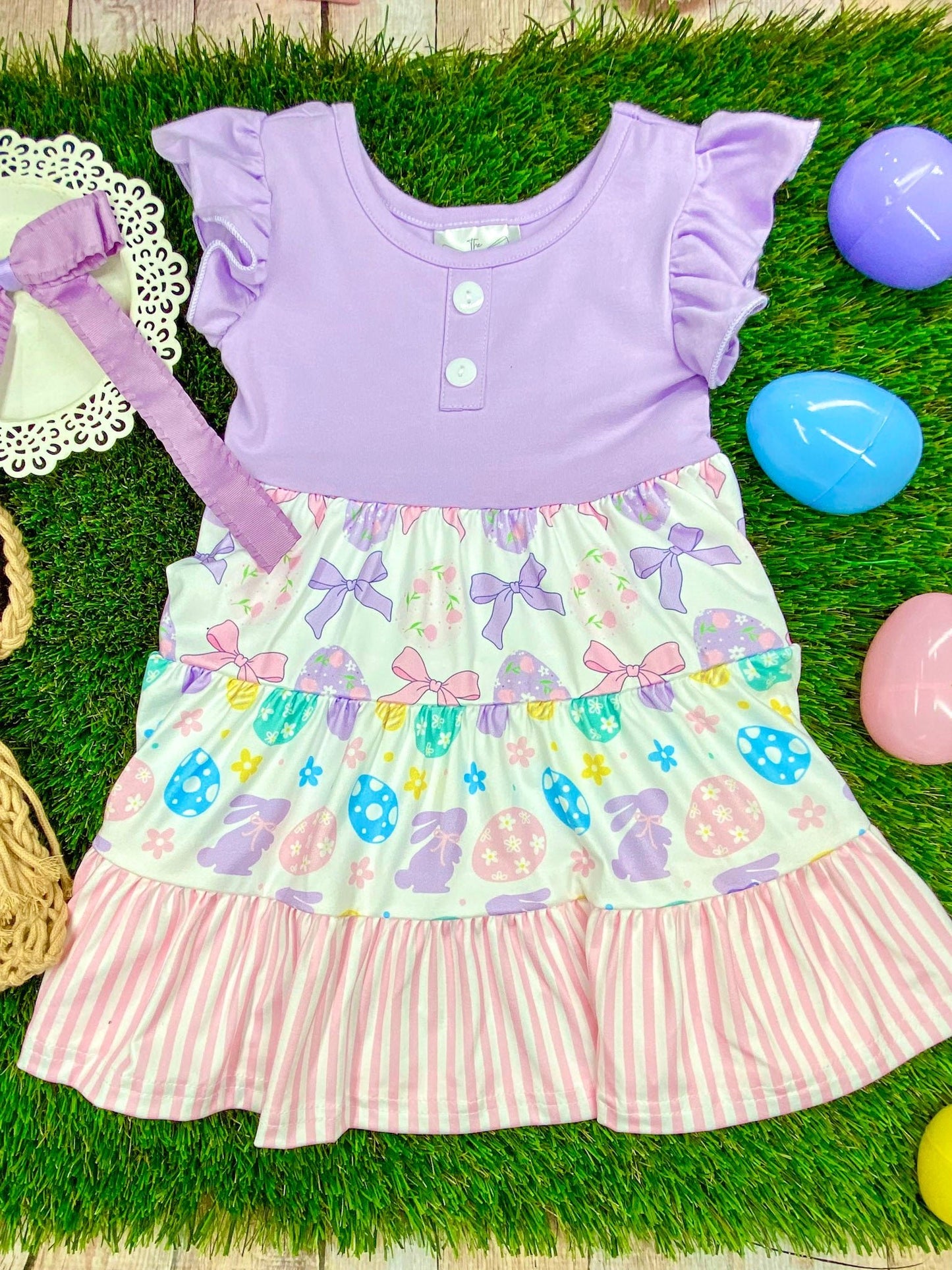 Pastel Bunnies Tiered Twirl Dress | The Hair Bow Company