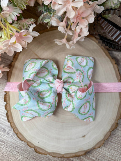 Pastel nutcracker printed double layer bow on satin headband