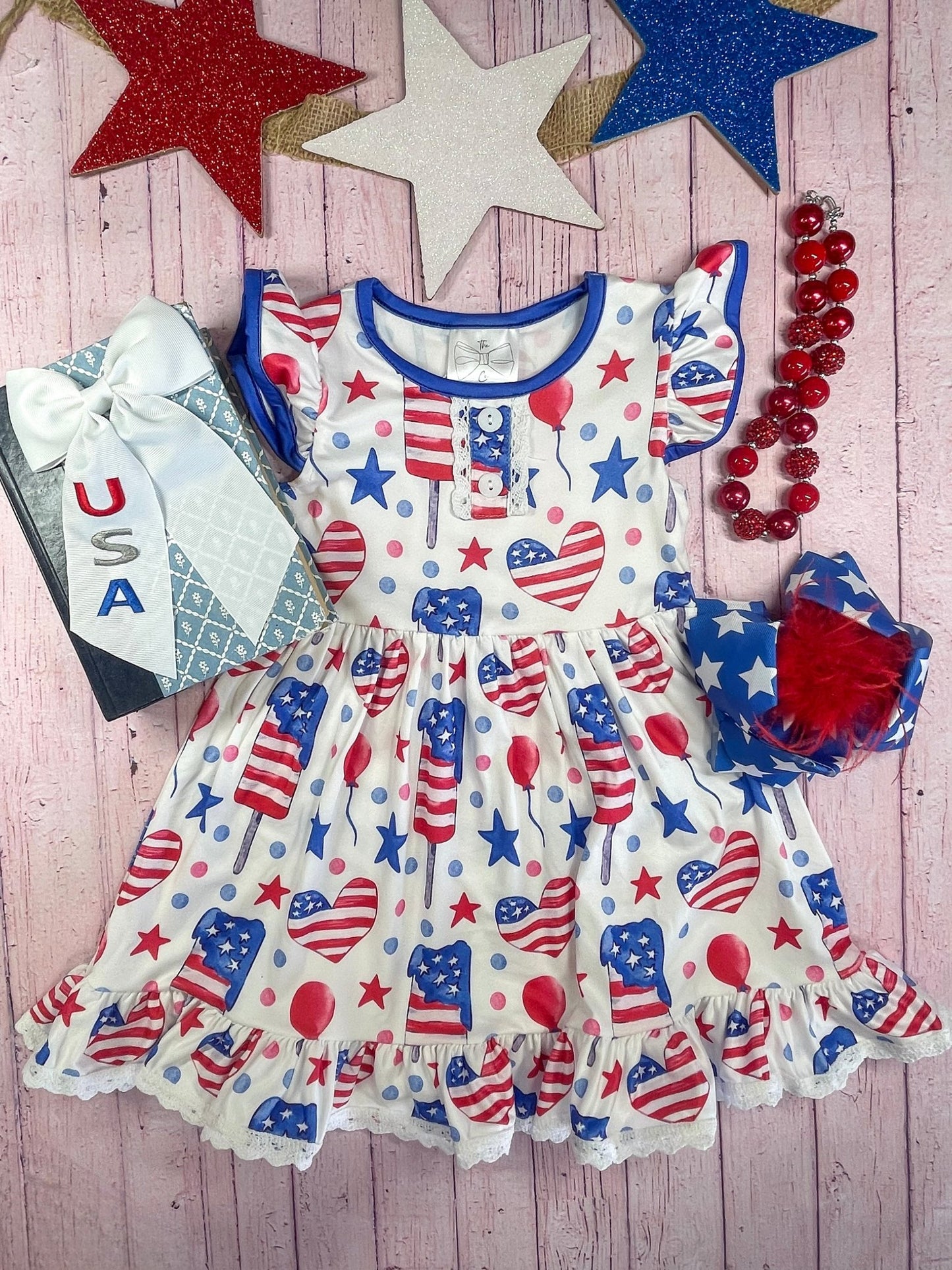 girls boutique 4th of July popsicle and stars dress