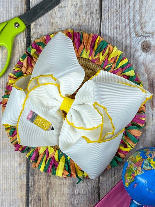 Pencil Embroidered Moonstitch Hair Bow - clip style