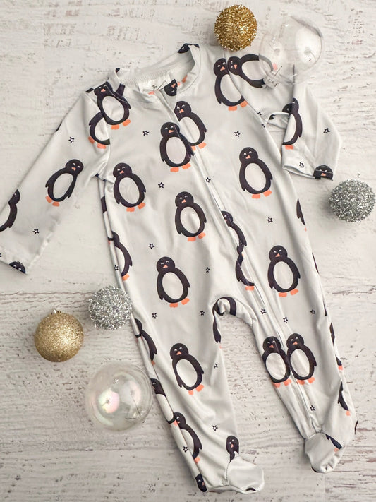 Baby boy penguin print Christmas onesie