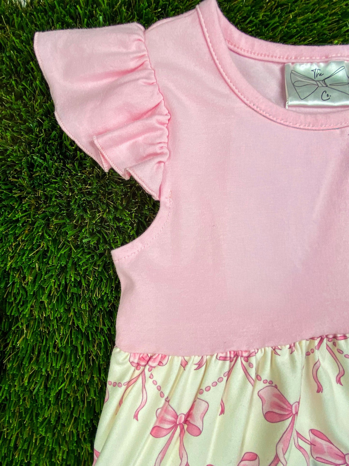 ruffle sleeve detail on Pink Floral Tiered Twirl Dress for Girls