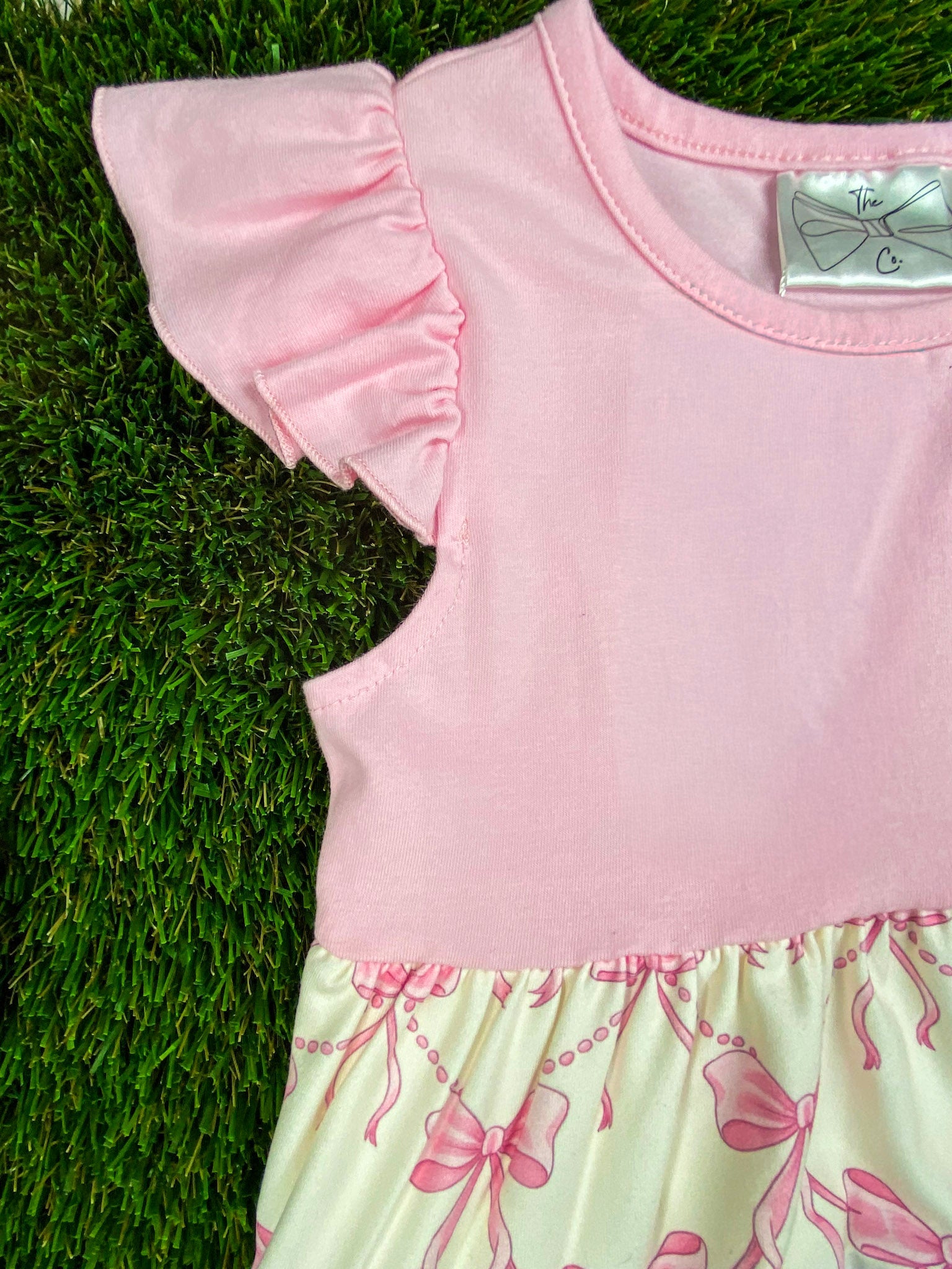 ruffle sleeve detail on Pink Floral Tiered Twirl Dress for Girls