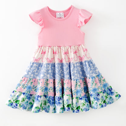 Pink Floral Tiered Twirl Dress girls boutique outfit set from The Hair Bow Company