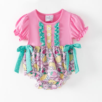 lemon and bows baby romper on a white background