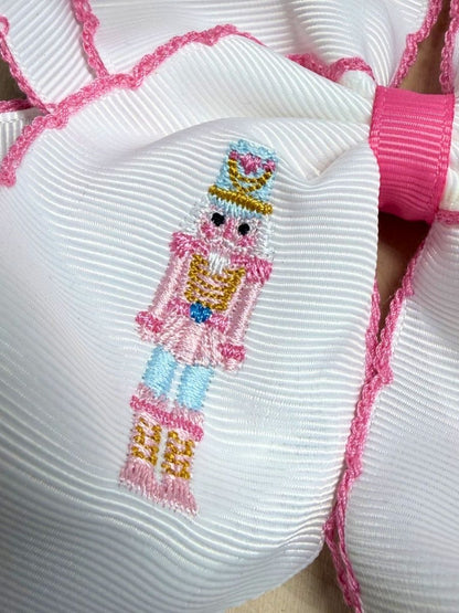 Pink Nutcracker Embroidered on bow
