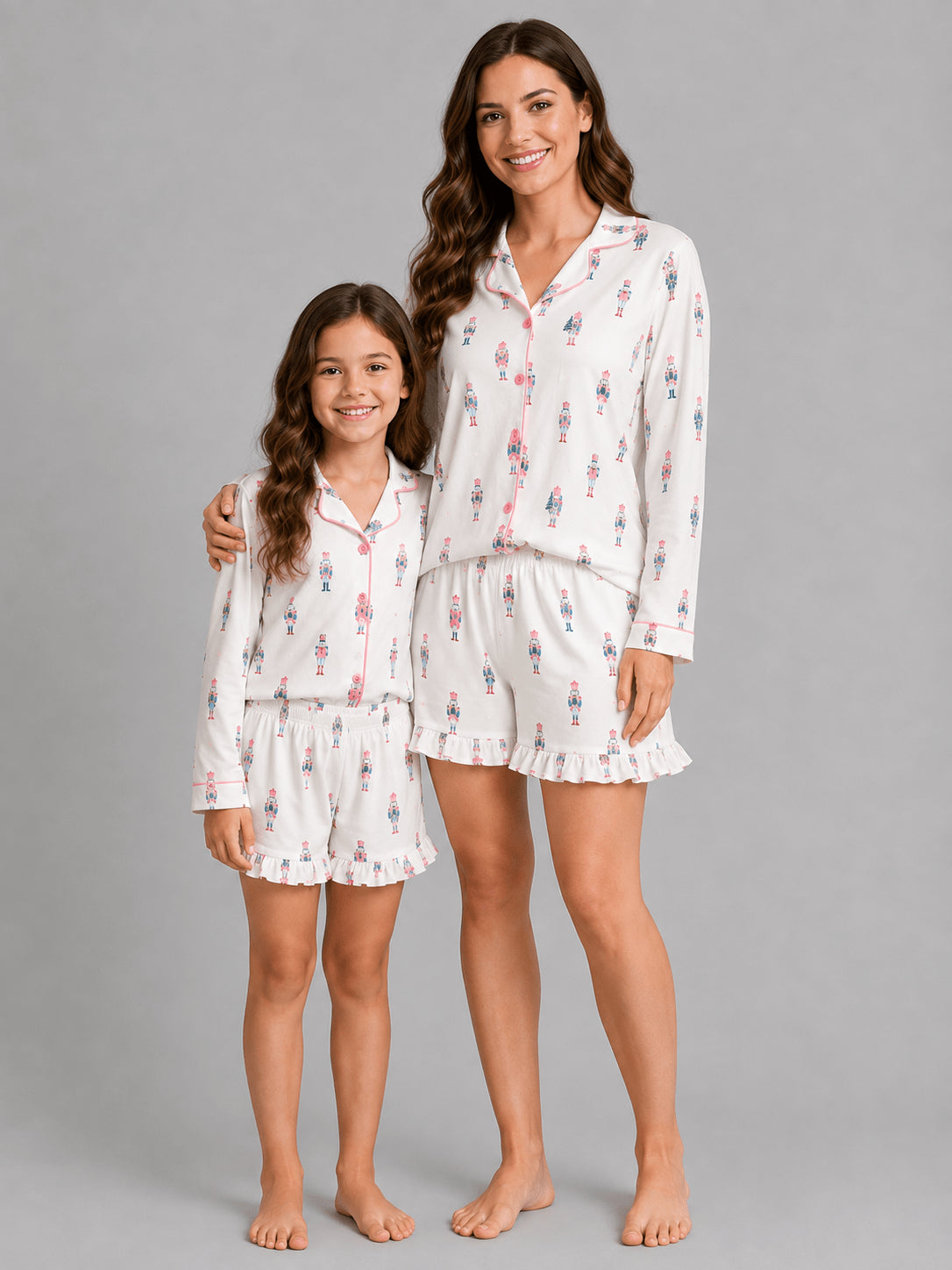 Matching pink nutcracker pajamas for mom and daughter