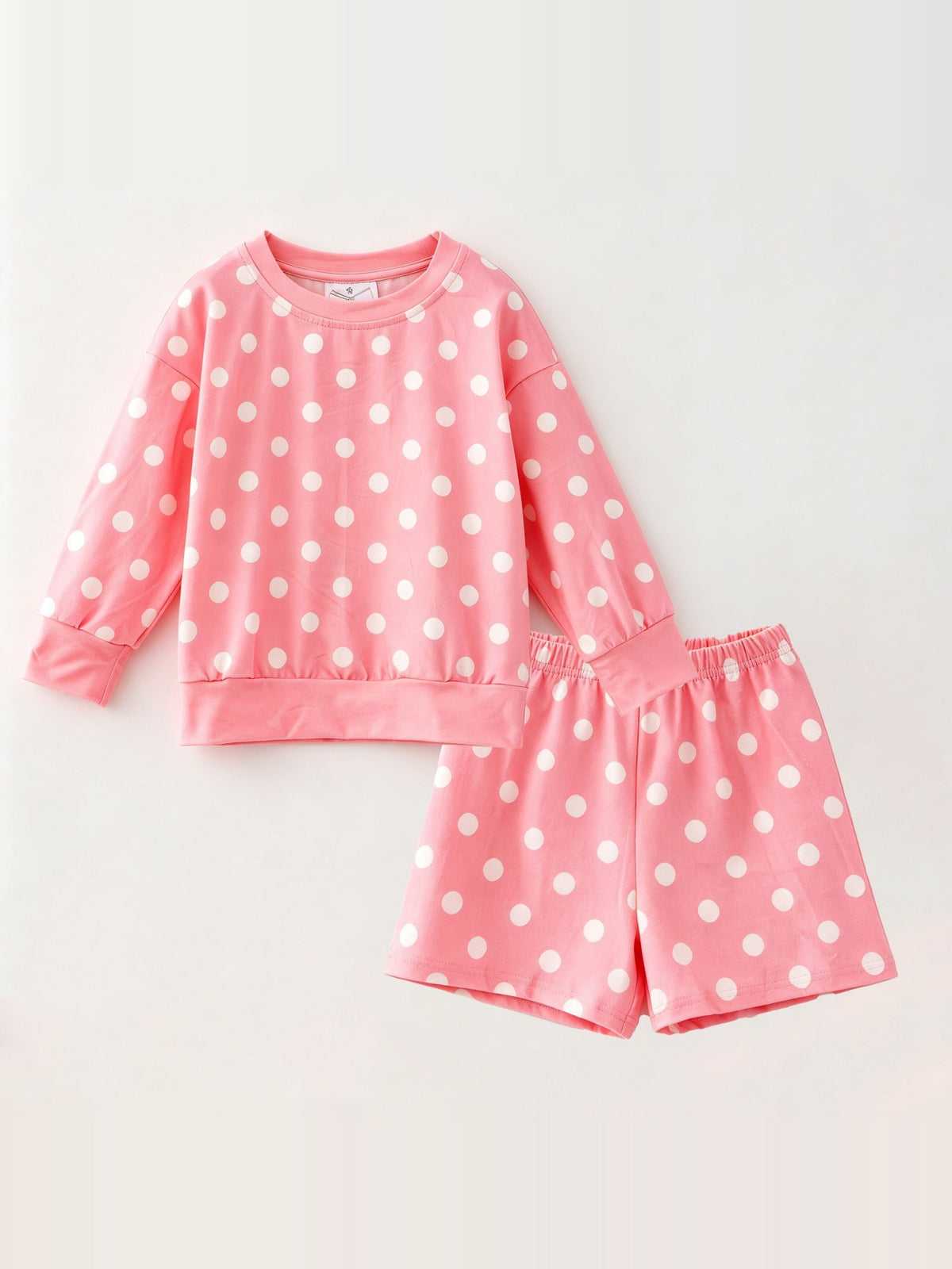 Girls pink polka dot pullover and shorts lounge set