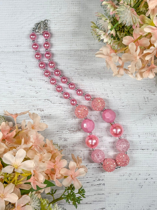 Pink chunky bead necklace with rhinestone beads