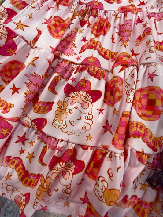 Close-up of a Holiday western Santa dress for kids, perfect for Christmas parties - Alternative view