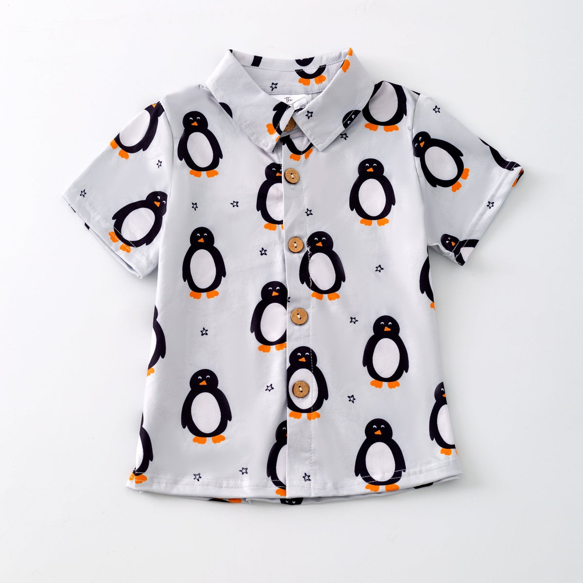 Boys polar penguin print button down Christmas shirt
