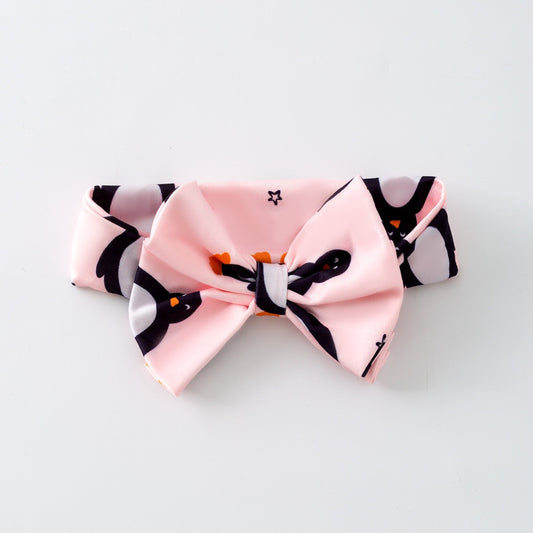 Polar penguins holiday print fabric bow headband