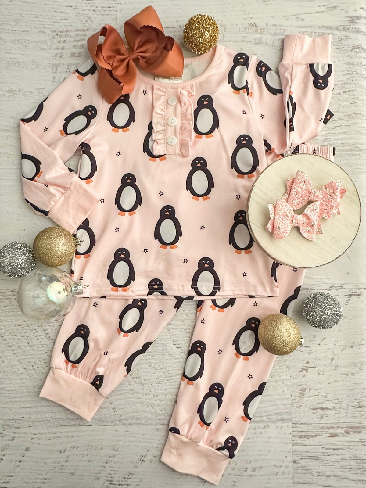 Girls polar penguin print Christmas pajama set